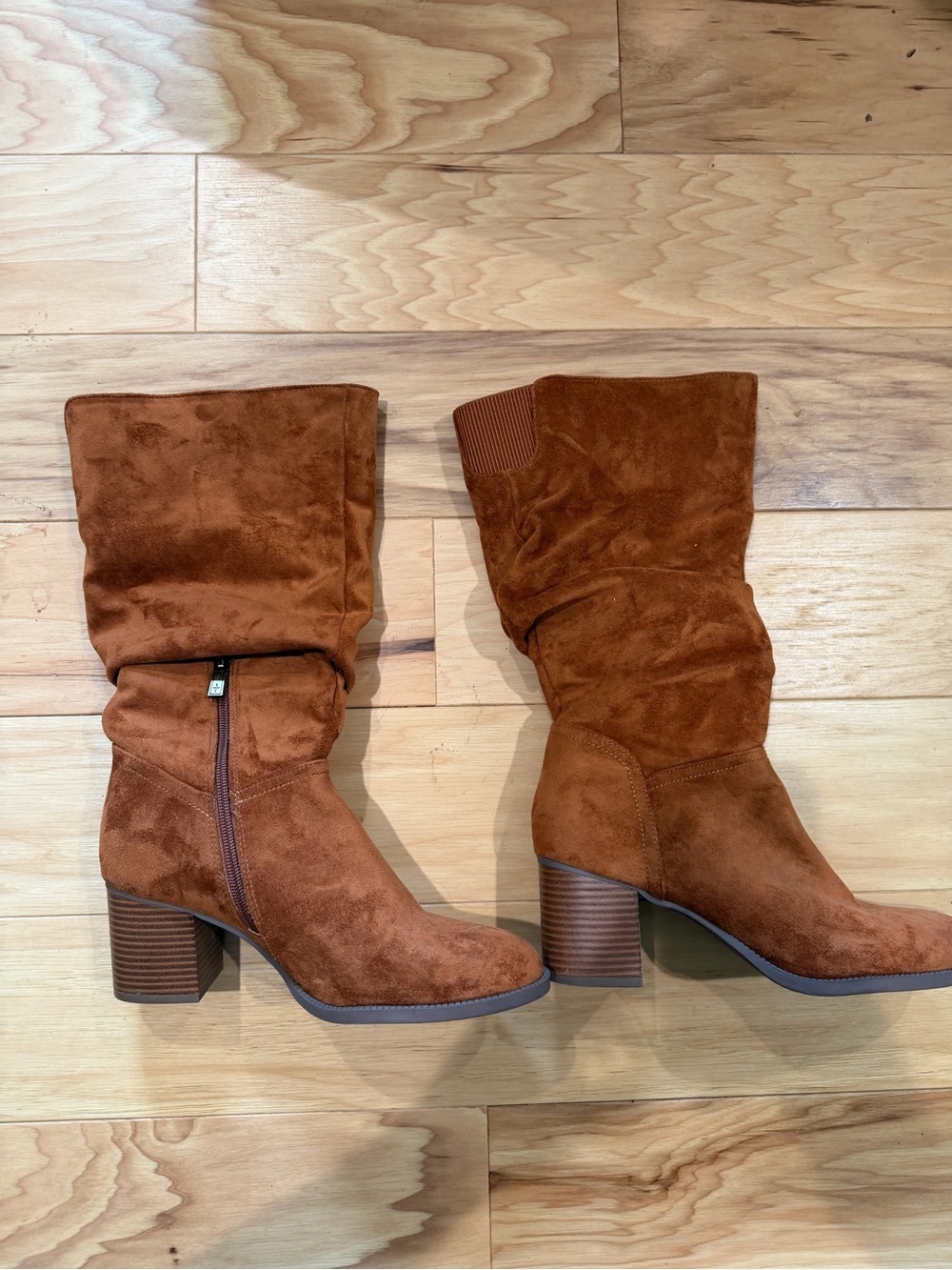 Kenneth Cole Reaction Sonia Slouch Boots Brown Block Heel Size 10